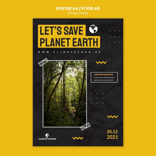 Modèle De Conception D'affiche Ou De Flyer Sur Le Changement Climatique Psd gratuit