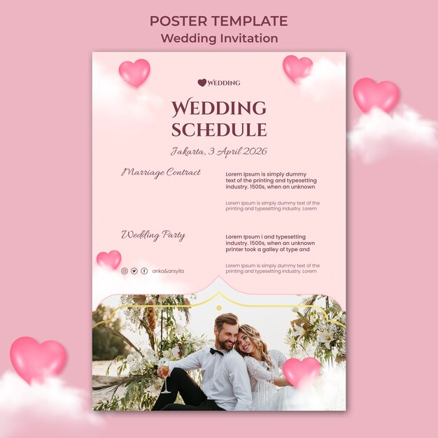 Modèle de conception d'affiche d'invitation de mariagev