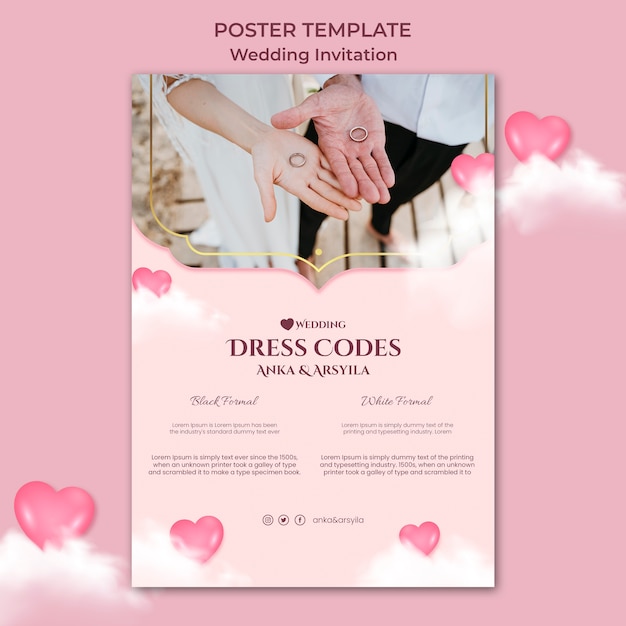 Modèle de conception d'affiche d'invitation de mariagev