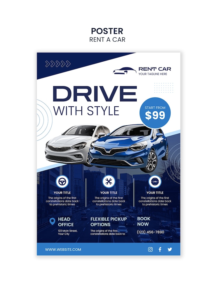 PSD gratuit modèle de conception d'affiche de location de voiture