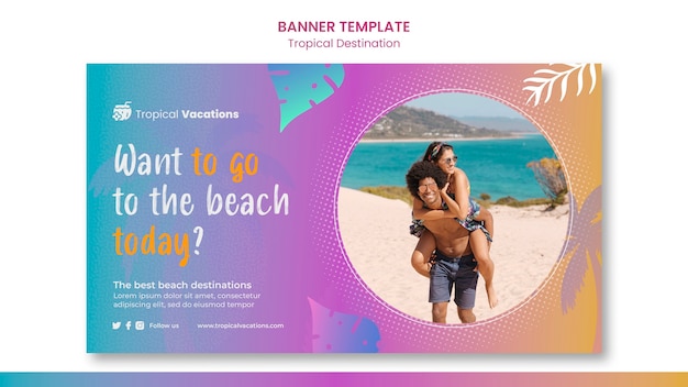 PSD gratuit modèle de conception de bannière de destination tropicale dégradée