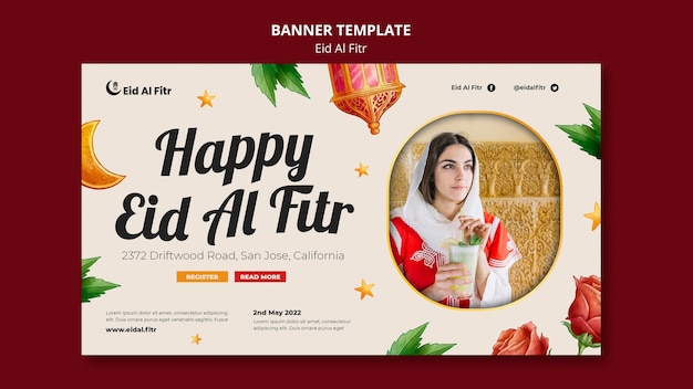 PSD gratuit modèle de conception de bannière eid al-fitr réaliste