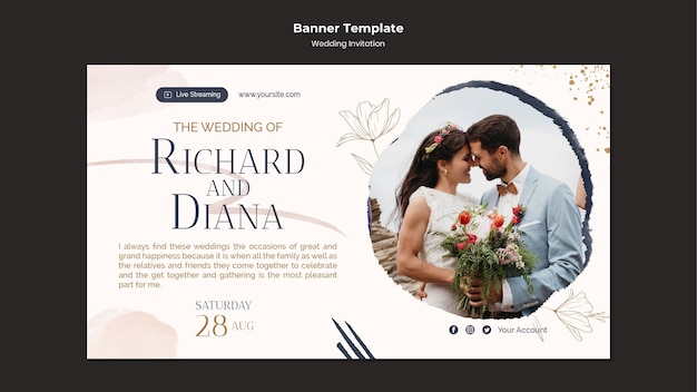 Modèle de conception de bannière d'invitation de mariage