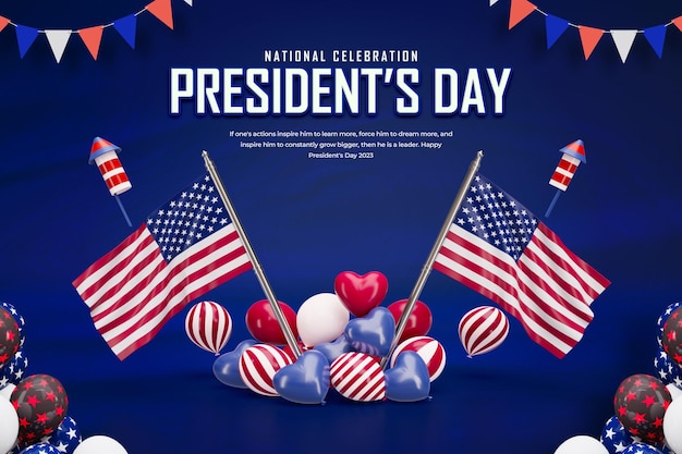 PSD gratuit modèle de conception de bannière de médias sociaux 3d happy presidents day