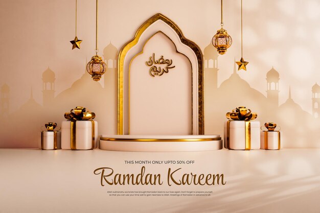 Modèle de conception de bannière de médias sociaux ramadan kareem 3d