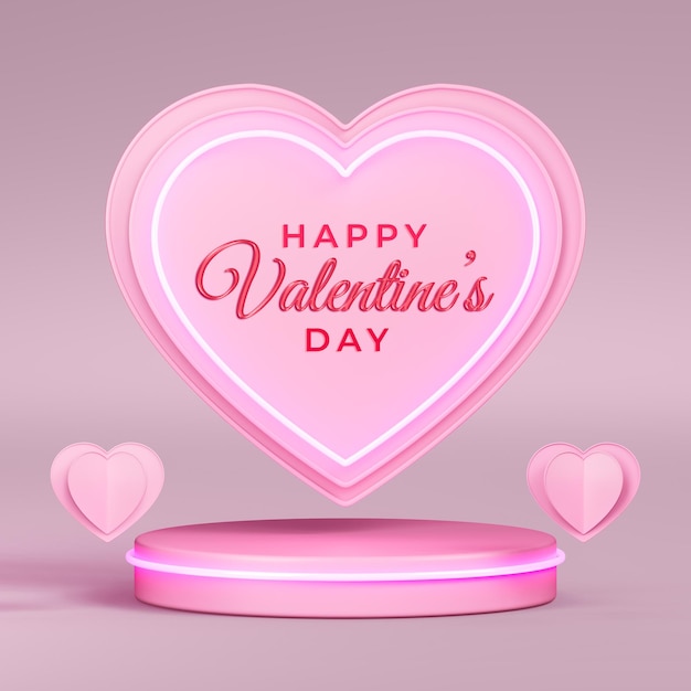 PSD gratuit modèle de conception de bannière de la saint-valentin avec coeur et podium en papier 3d