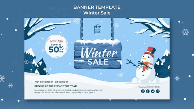Modèle de conception de bannière de vente d'hiver