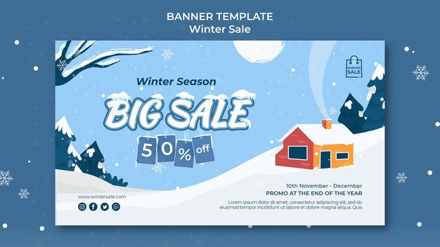 Modèle de conception de bannière de vente d'hiver