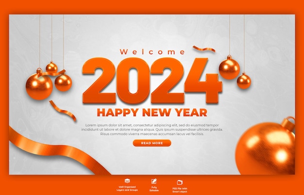 Modèle De Conception De Bannière Web Pour La Célébration Du Nouvel An 2024