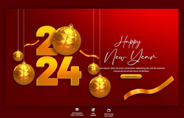 PSD gratuit modèle de conception de bannière web pour la célébration du nouvel an 2024