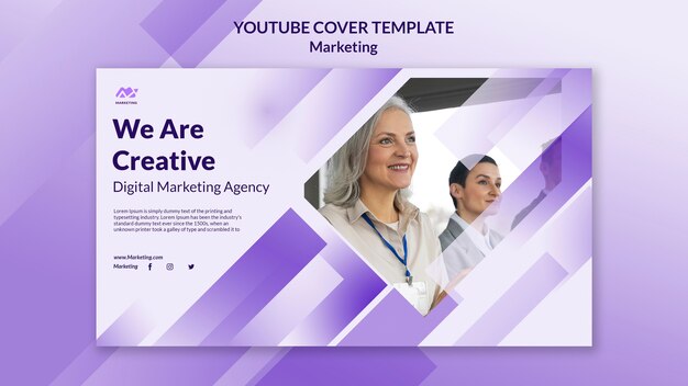 Modèle de conception de couverture youtube marketing dégradé