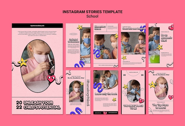 Modèle De Conception D'école De Carte D'histoires Instagram Design Plat