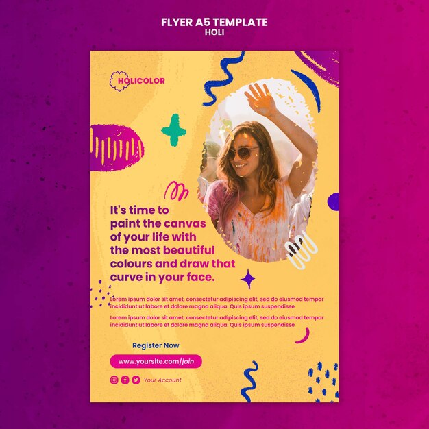 Modèle de conception de festival holi design plat