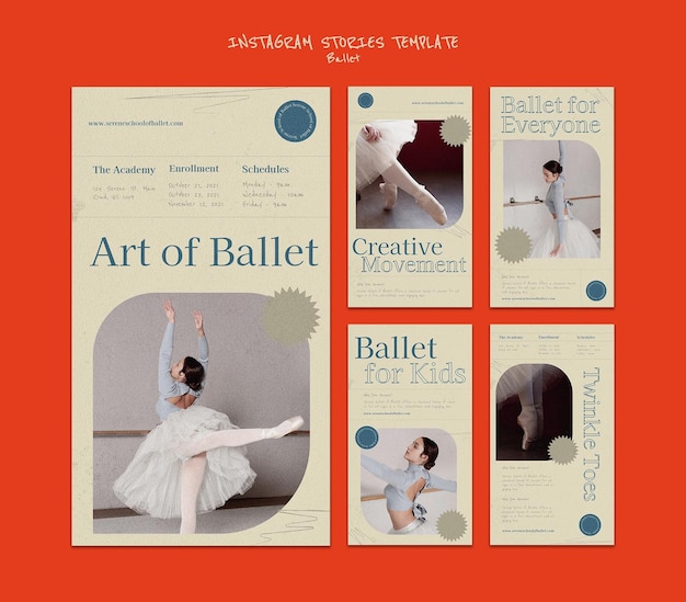 Modèle de conception d'histoire de ballet insta