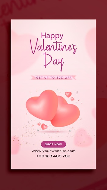 PSD gratuit un modèle de conception d'histoire d'instagram pour la fête de la saint-valentin