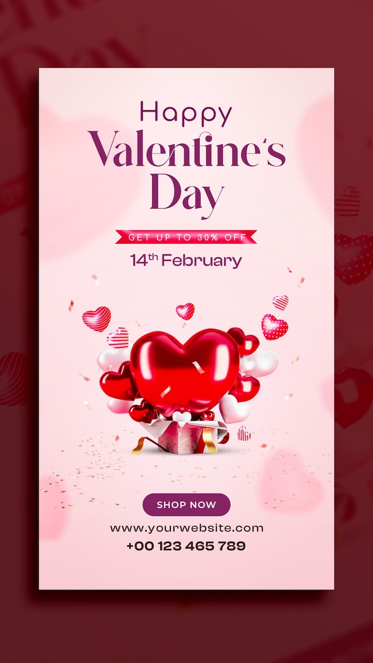PSD gratuit un modèle de conception d'histoire d'instagram pour la fête de la saint-valentin