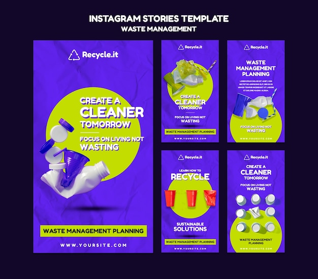Modèle de conception d'histoires instagram de gestion des déchets