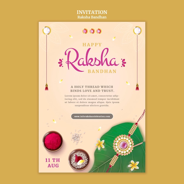 PSD gratuit modèle de conception d'invitation raksha réaliste