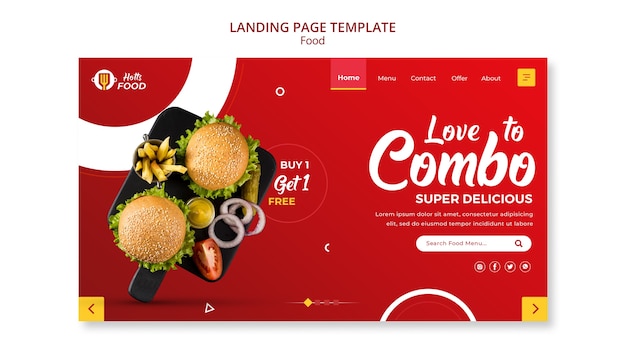 PSD gratuit modèle de conception de page de destination alimentaire