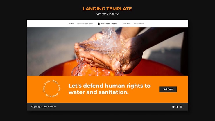 PSD gratuit modèle de conception de page de destination de charité de l'eau