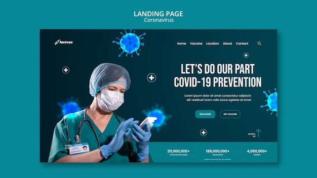 PSD gratuit modèle de conception de page de destination de coronavirus