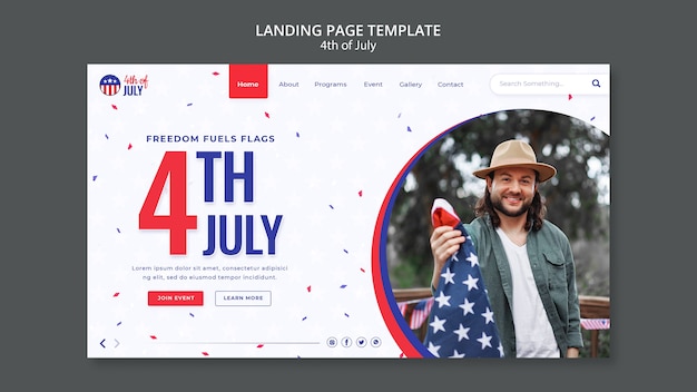 PSD gratuit modèle de conception de page de destination du 4 juillet