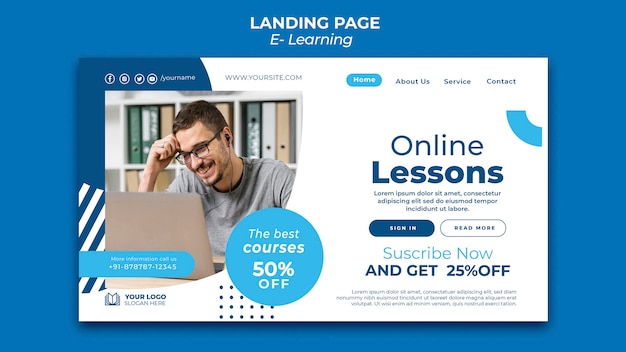 PSD gratuit modèle de conception de page de destination e-learning