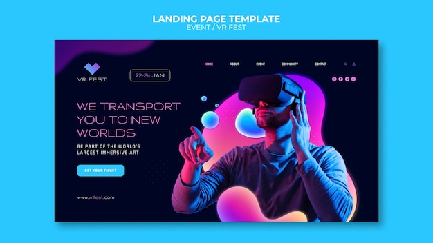 Modèle de conception de page de destination d'événement vr