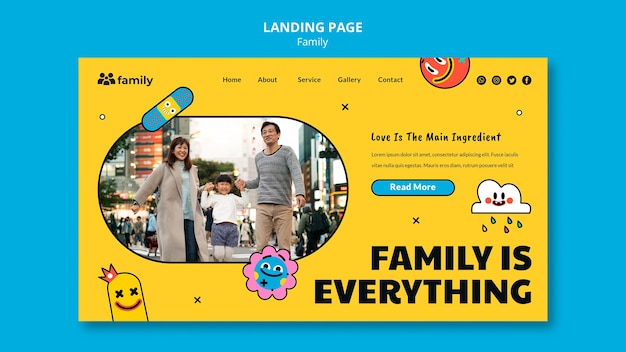 PSD gratuit modèle de conception de page de destination familiale design plat