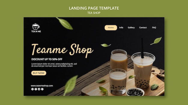 PSD gratuit modèle de conception de page de destination de magasin de thé local