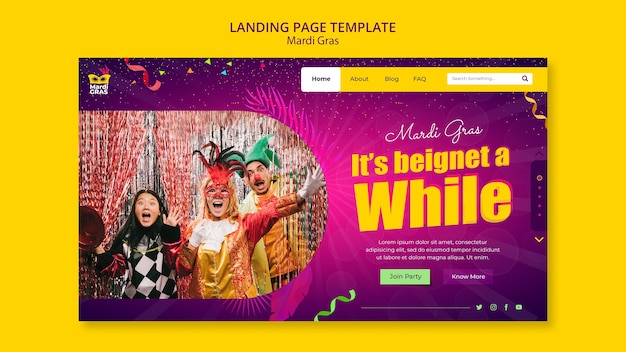 PSD gratuit modèle de conception de page de destination mardi gras dégradé