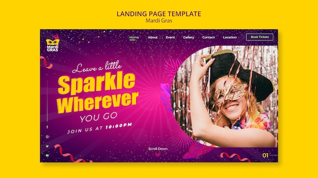 Modèle de conception de page de destination mardi gras dégradé