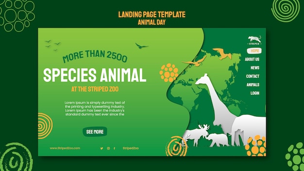 PSD gratuit modèle de conception de page de destination pour la journée des animaux