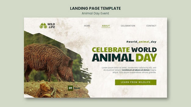 PSD gratuit modèle de conception de page de destination pour la journée des animaux