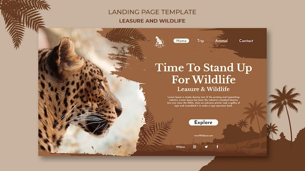 PSD gratuit modèle de conception de page de destination pour les loisirs et la faune