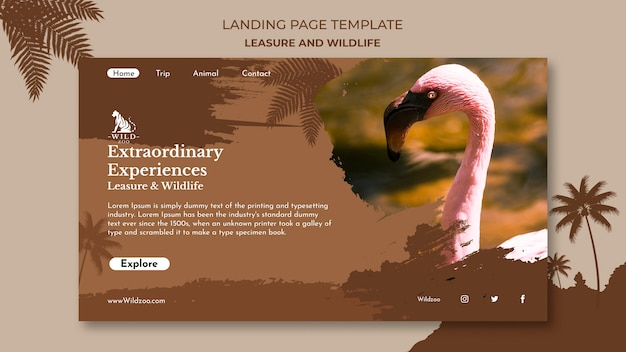 PSD gratuit modèle de conception de page de destination pour les loisirs et la faune