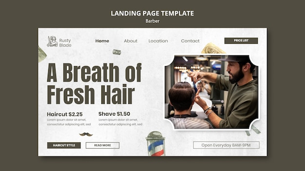 PSD gratuit modèle de conception de page de destination de salon de coiffure