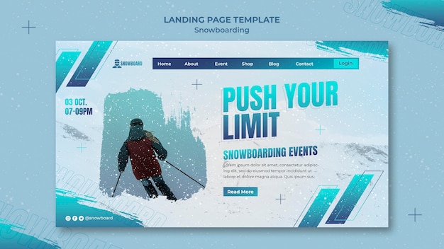 Modèle de conception de page de destination de snowboard