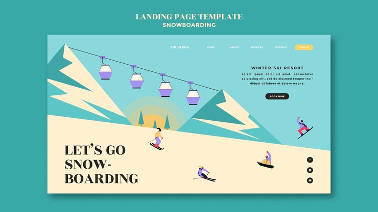 PSD gratuit modèle de conception de page de destination de snowboard