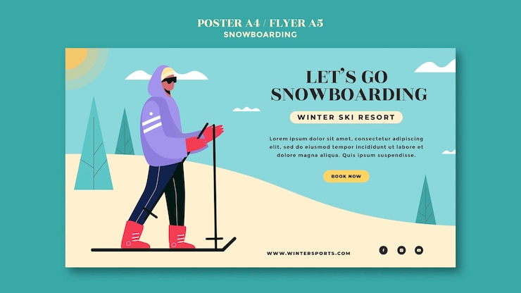 PSD gratuit modèle de conception de page de destination de snowboard
