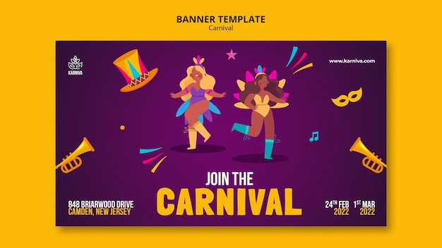 Modèle de conception plate de bannière de carnaval