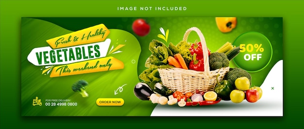Modèle de conception de poste de bannière de médias sociaux de légumes et d'épicerie d'aliments sains premium psd