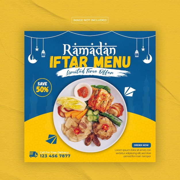 Modèle De Conception De Publication Instagram De Médias Sociaux De Menu Spécial Délicieux Ramadan PSD Premium
