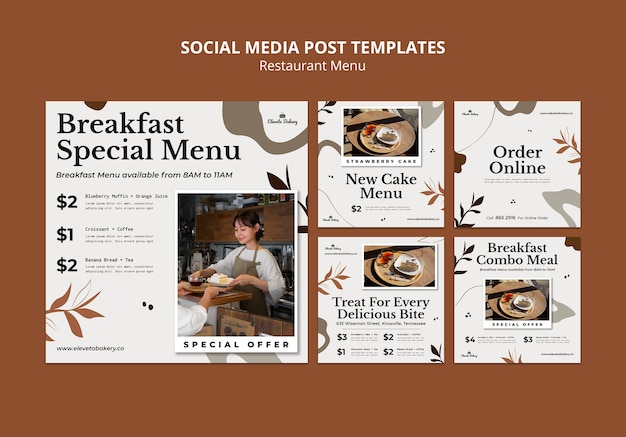 PSD gratuit modèle de conception de publication instagram de menu de restaurant