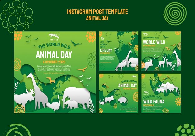 PSD gratuit modèle de conception de publication instagram pour la journée des animaux