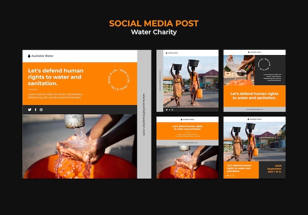 Modèle de conception de publication sur les médias sociaux pour la charité de l'eau