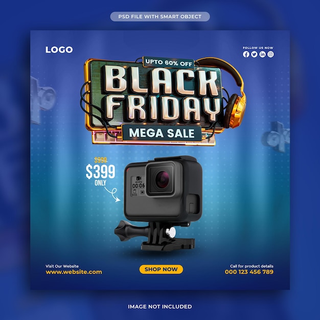 PSD gratuit modèle de conception de publication sur les réseaux sociaux du black friday mega sale