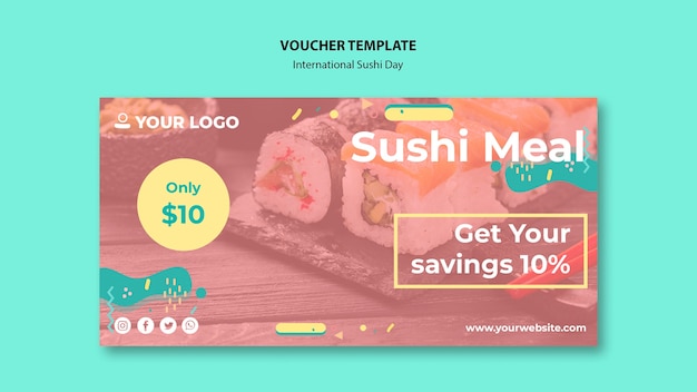 PSD gratuit modèle de coupon pour la journée internationale du sushi