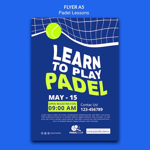 PSD gratuit modèle de cours de padel design plat