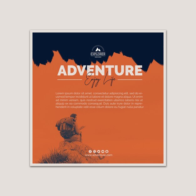 Modèle de couverture carrée avec concept d&#39;aventure